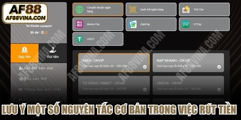 Lưu ý một số nguyên tắc cơ bản trong việc rút tiền AF88